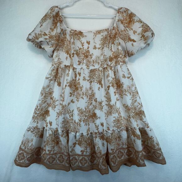 Bell Pepper Dresses & Skirts - Bell Pepper Women's Floral Short Sleeve Dress Size XL Cream Brown Cottagecore